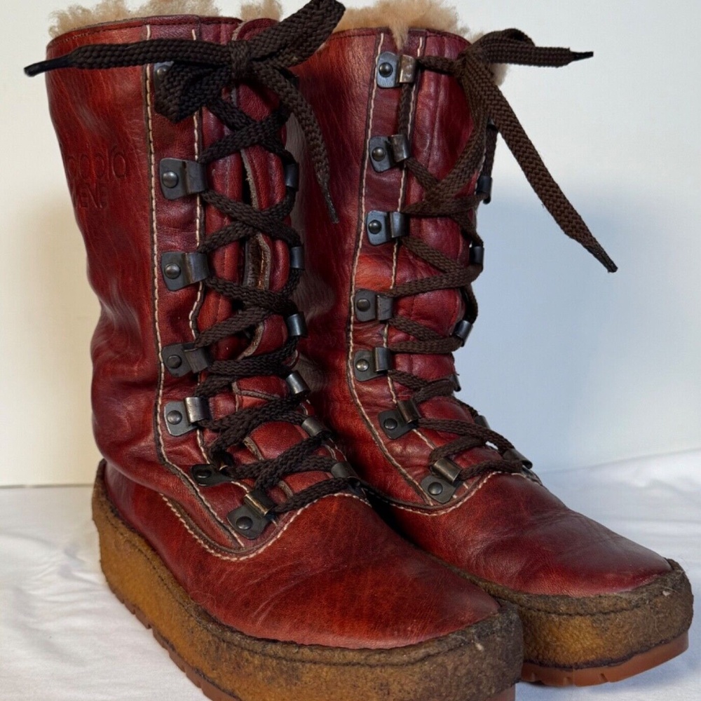 Vintage Diadora Neve Leather Faux Fur Lined Platform Wedge Boots Sz 8
